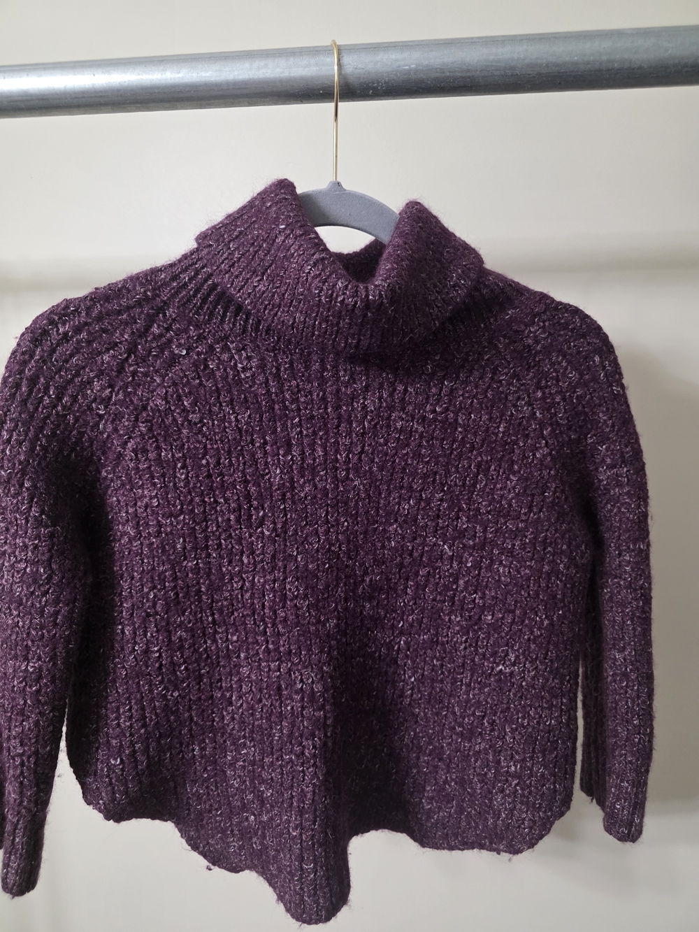 Free People Plum Wool Linen Blend Wrap Front Turtleneck Sweater XS